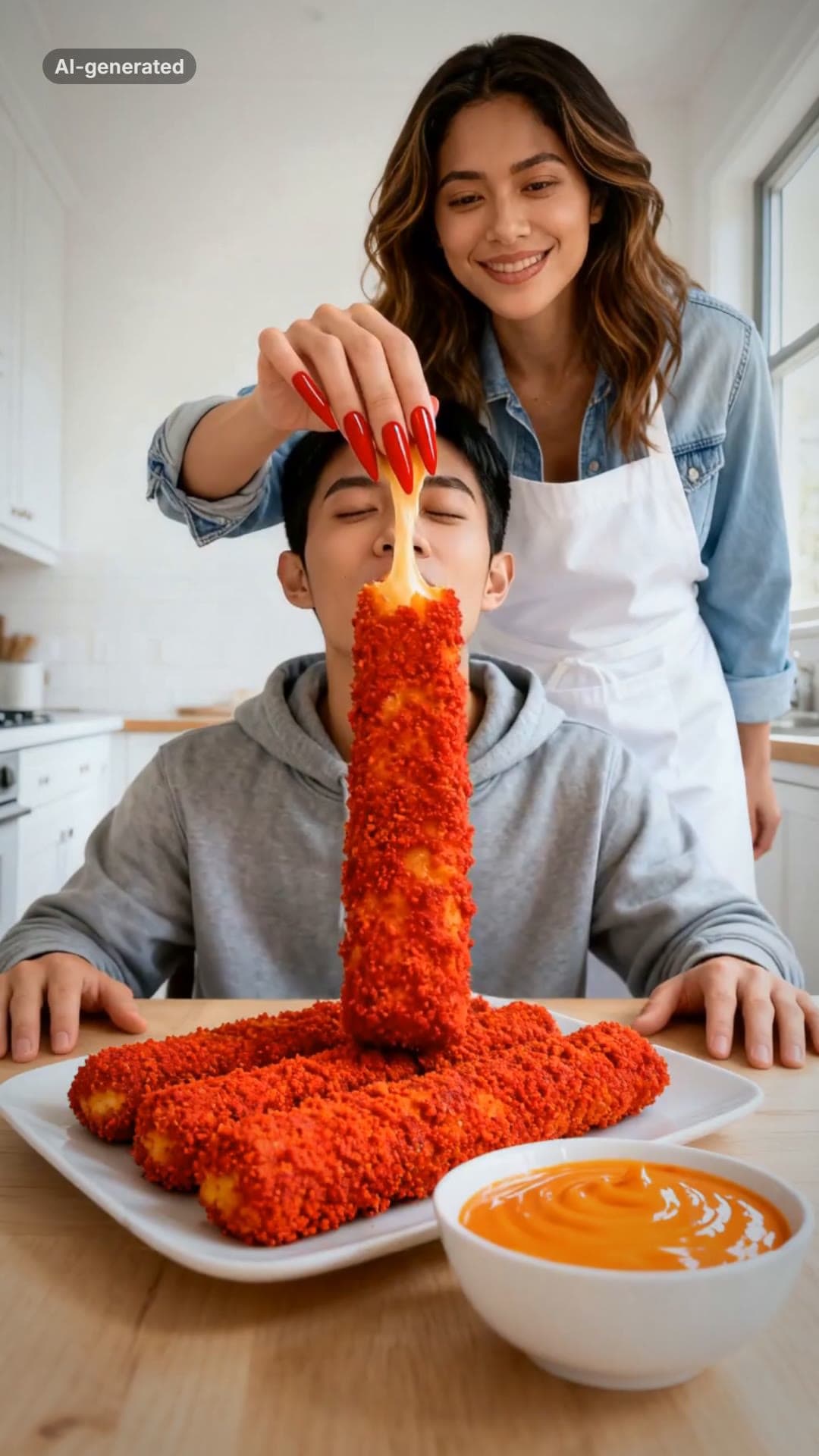 A frame from an AI-generated Your Dinner Is Ready sample